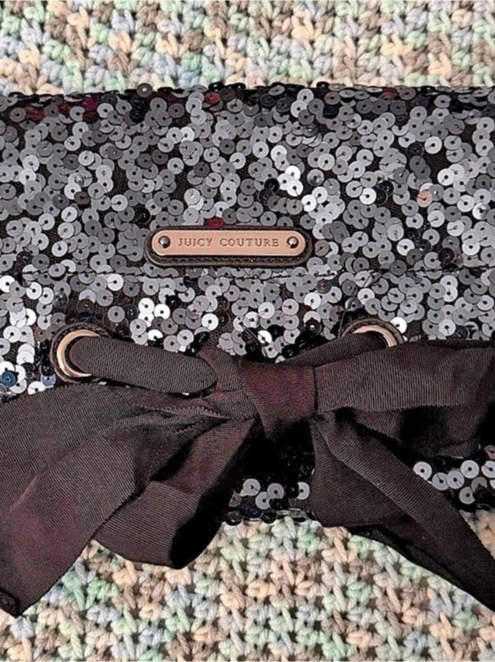 Juicy Couture Dark Blue Sequin Bow Clutch